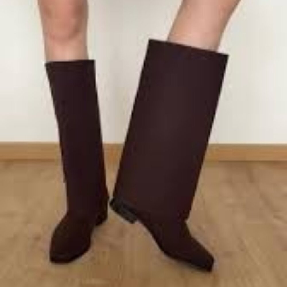 VIVAIA Square-Toe Water-Repellent Ankle Boots Ryan w/ knitted sleeve leg warmer